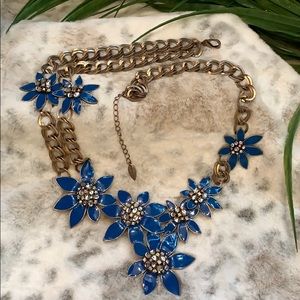 Coldwater Creek Enamel Rhinestone Necklace Statement Goldtone Chain Floral